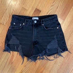Faded Black High Waisted Denim Shorts